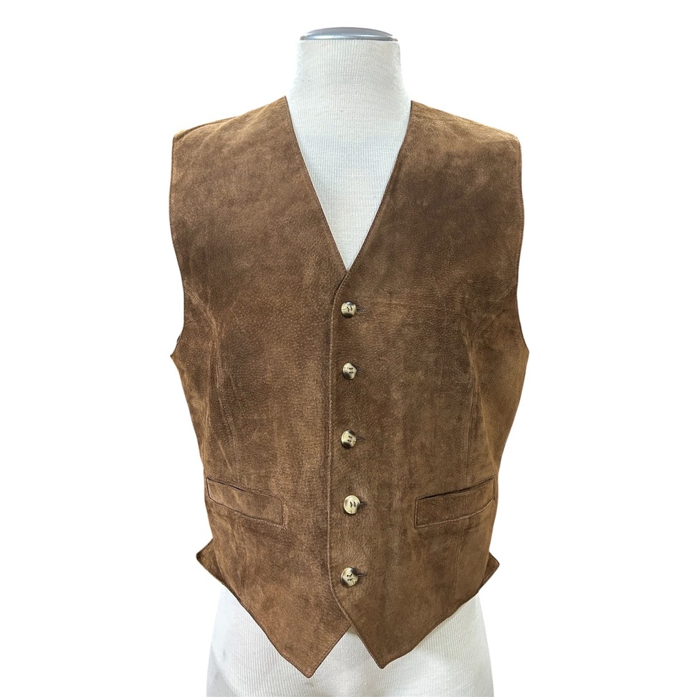 John Ashford Sport Mens Leather Suede Vest Size M Brown Western Boho